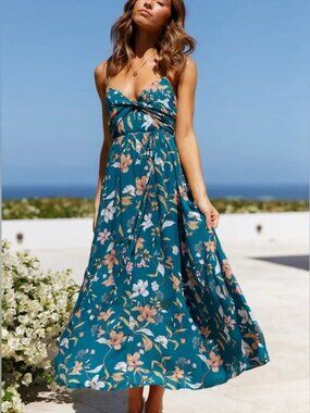knee length dresses for ladies Elegant Steel Blue Leanne Midi Dress - Perfect for Any Occasion main image 1